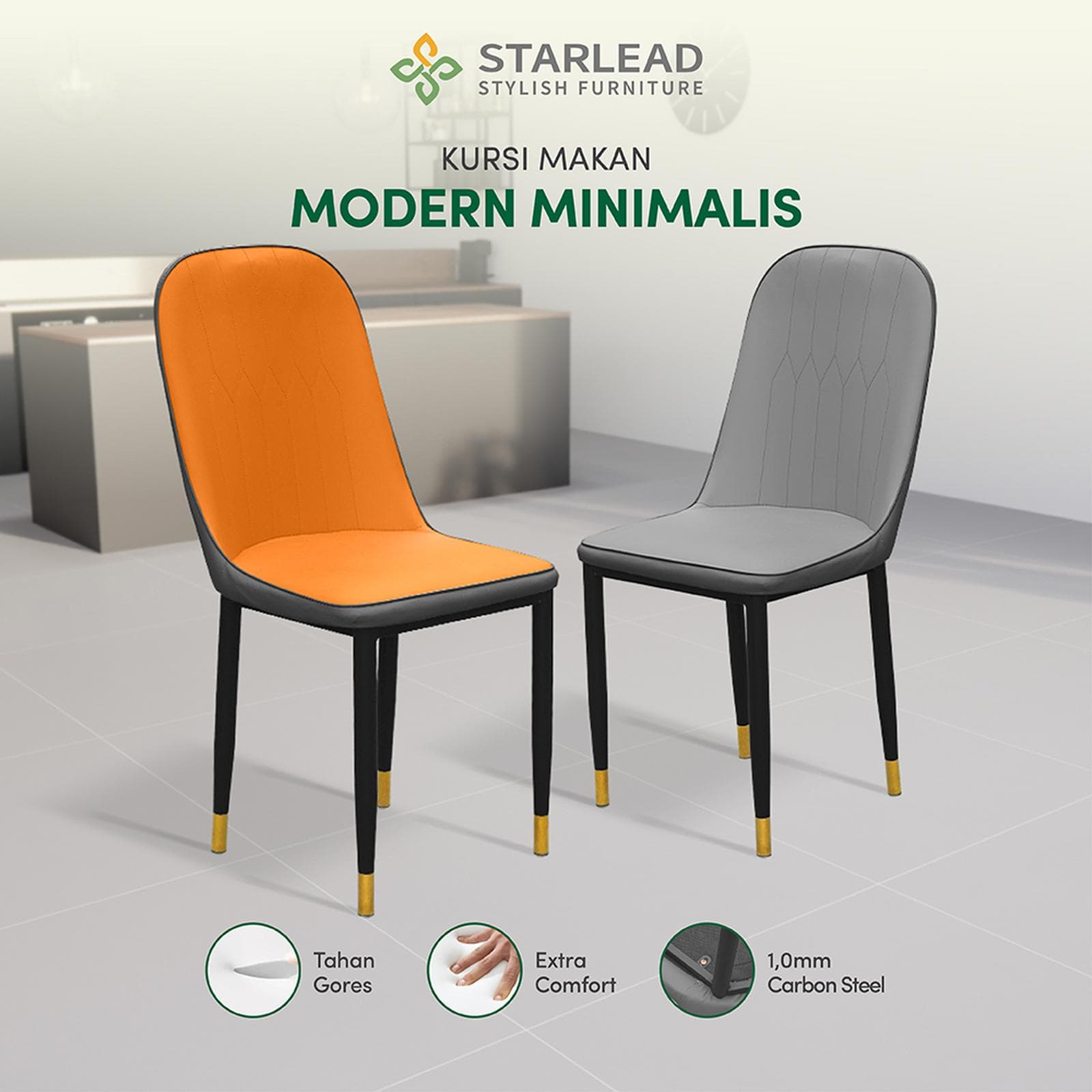 Kursi Makan Sandaran Kulit Modern Minimalis